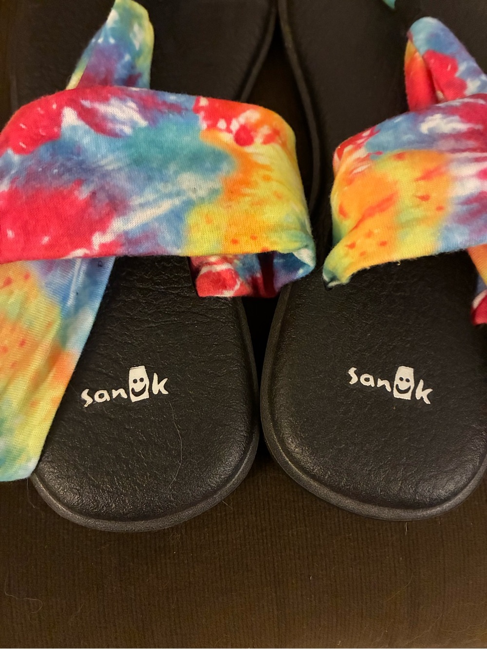 Sanuk "Yoga Sling 2" Rainbow Tie-Dye Sandals Comfort Boho Hippie Deadhead EUC 9 - Picture 2 of 6